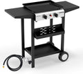 ROVSUN 2 Burner Portable Propane Griddle with Electronic Ignition, 20000 BTU Rolling Flat Top Gas Grill with Nonstick Enameled Tray, Side Shelves & Regulator for Outdoor Cooking Camping BBQ Tailgating