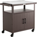 Feasto Outdoor Grill Cart with Stainless Steel Tabletop and Storage Cabinet, Movable Kitchen Island with Wheels for BBQ Food Prep, Brown