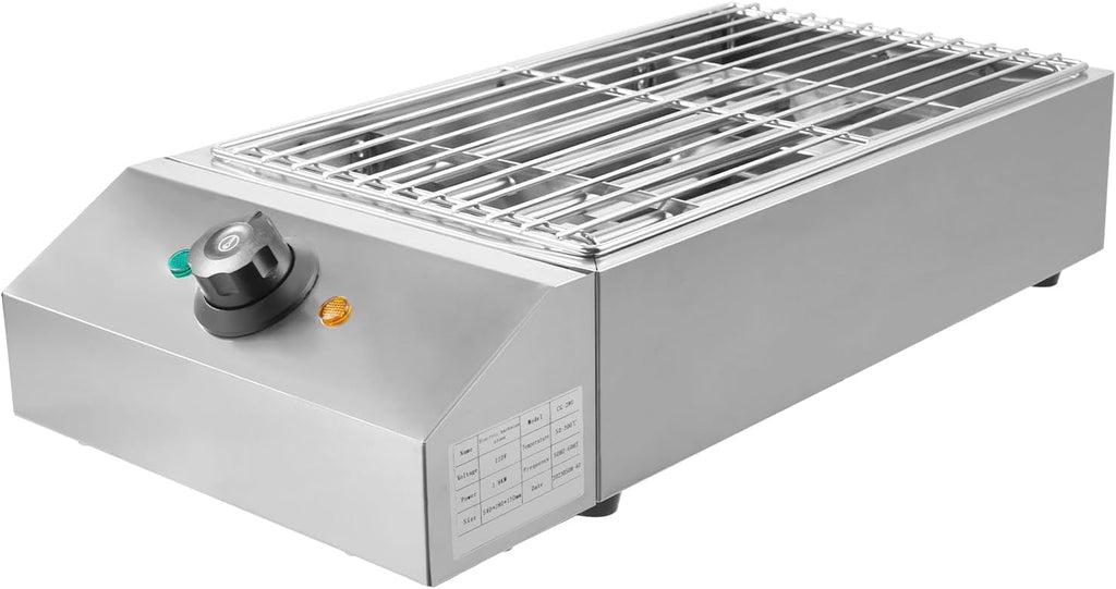 Indoor Barbecue Grill Smokeless Electric Indoor Grill, 110V 1800W Electric Commercial Yakitori Griddle, Portable Stainless Steel BBQ Grill w/Removable Grill Net, Temp Range 122~572°F