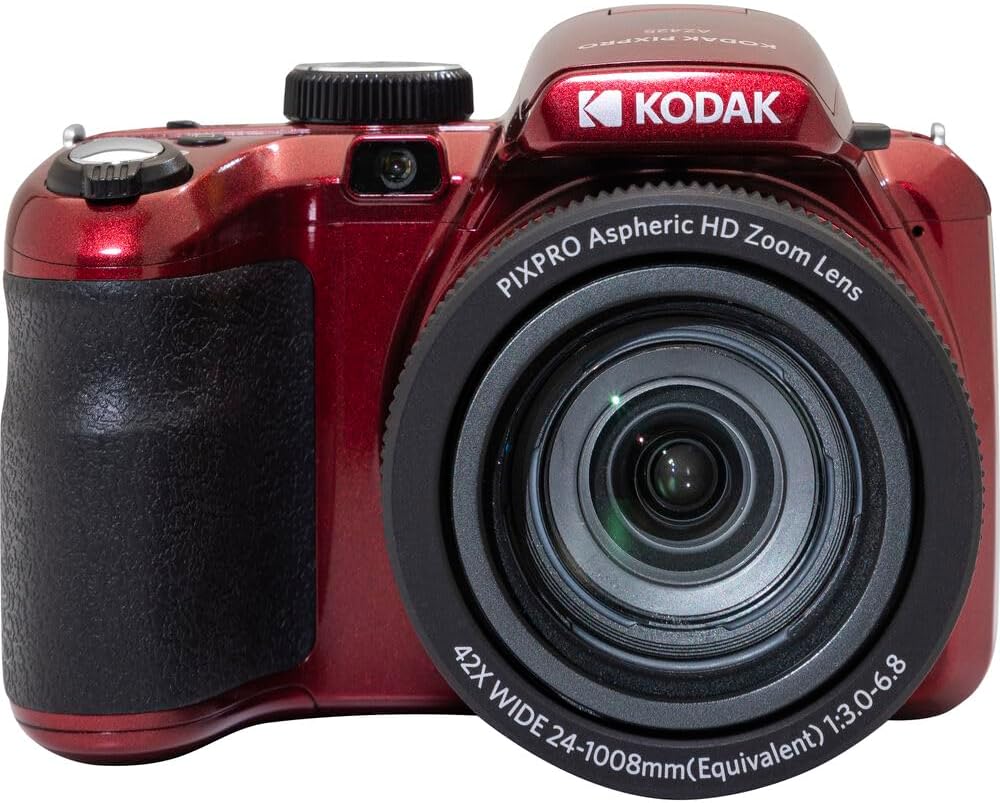 Kodak PIXPRO AZ425 Digital Camera Bundle, Includes: SanDisk 128GB SDXC Memory Card, Small Camera Bag, SD Card Reader and More (6 Items) (Red)