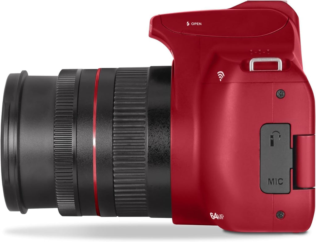 Minolta 64 Mega Pixels Auto Focus Digital Camera with 10x Optical Zoom, 4K Ultra HD Video and Macro Shooting, Bundle with 32 GB Memory Card + Vlogging Tripod + Cleaning kit + More Accessories - Red