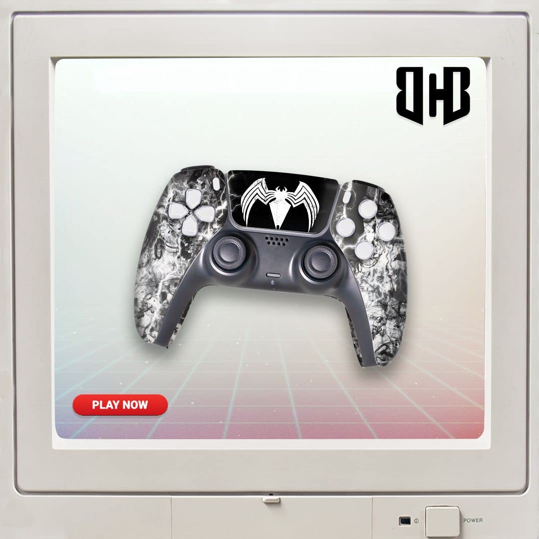 Vennom Custom PS-5 Controller Wireless compatible with Play-Station 5 Console by BCB Controllers | Proudly Customized in USA with Permanent HYDRO-DIP Printing (NOT JUST A SKIN) (MODDED)