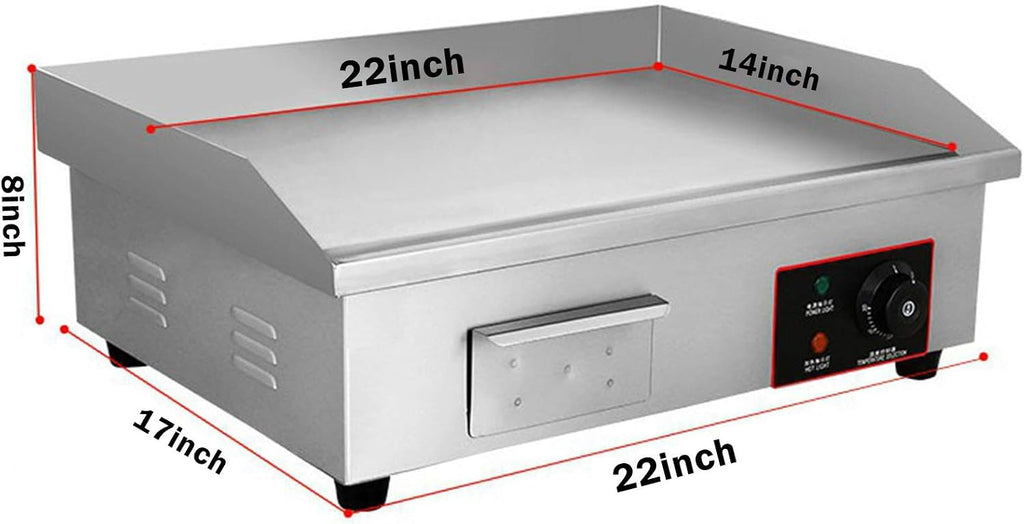 110V 3000W 22' Commercial Electric Countertop Griddle Flat Top Grill Hot Plate BBQ,Adjustable Thermostatic Control,Stainless Steel Restaurant Grill for Kitchen