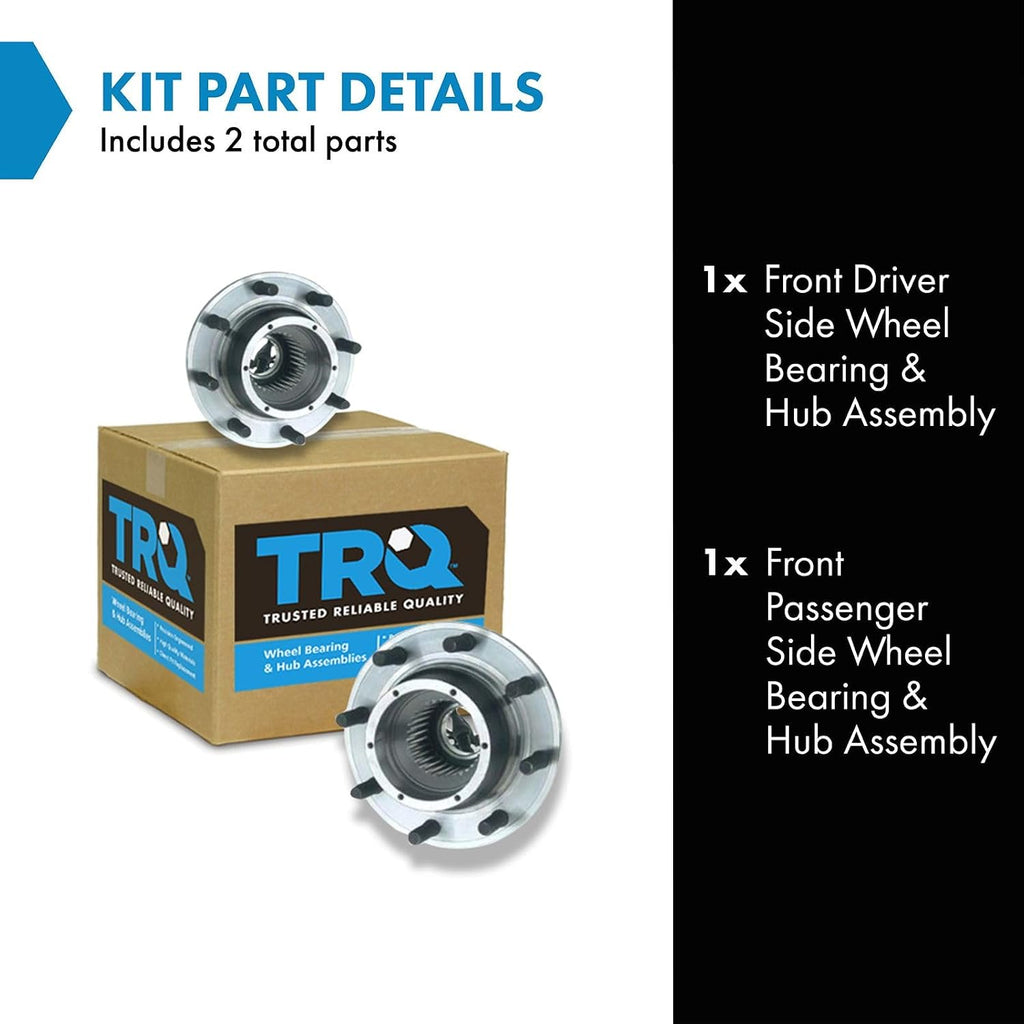 TRQ 2 Piece Front Rear Wheel Bearing & Hub Assembly Set 4WD Compatible with 2005-2009 Ford F-250 Super Duty 2005-2010 F-350 Super Duty
