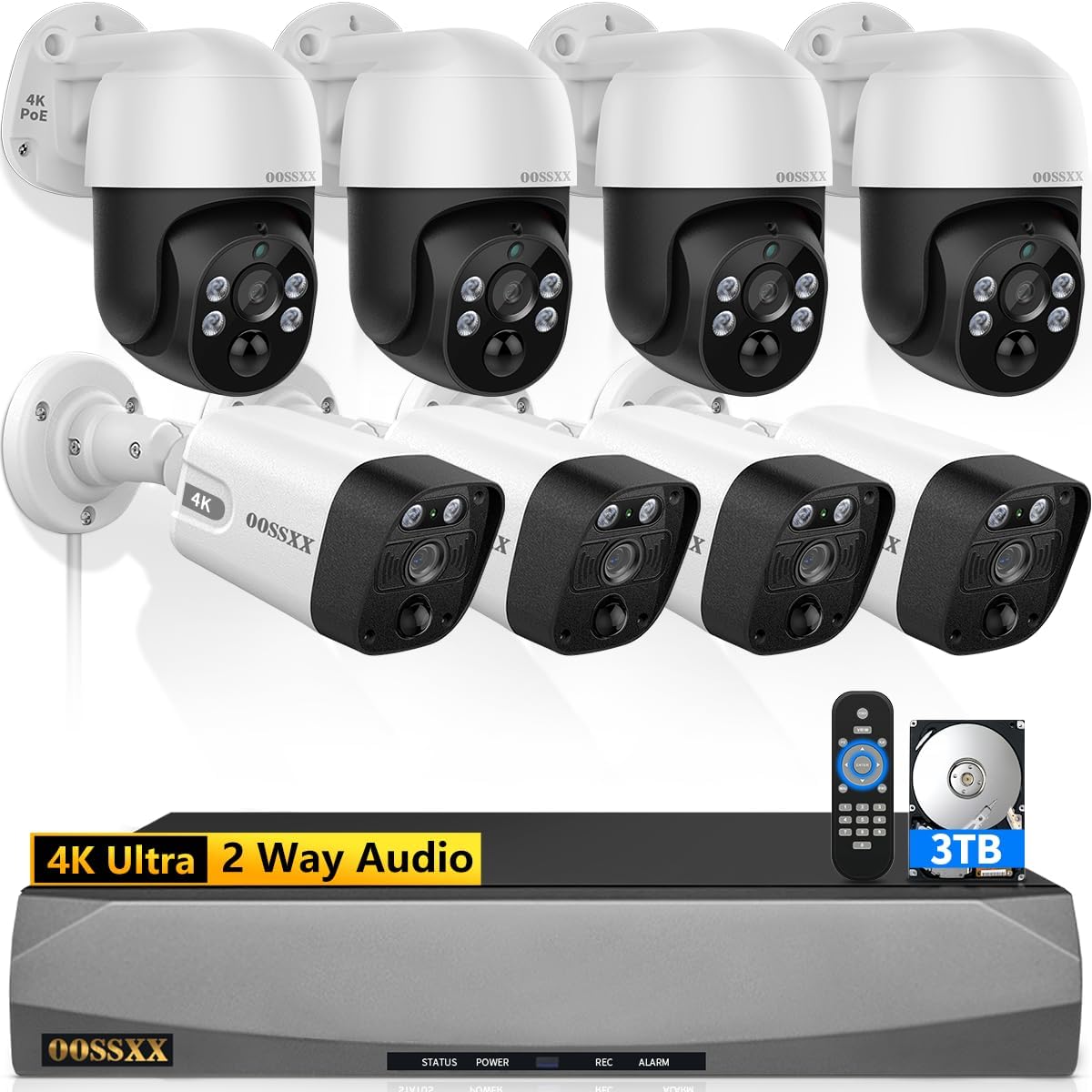 OOSSXX (2026 Upgrade) Auto-Tracking 4K 2-Way Audio PTZ PoE Outdoor Wired Security Cameras System Home Wired Cameras Video Surveillance