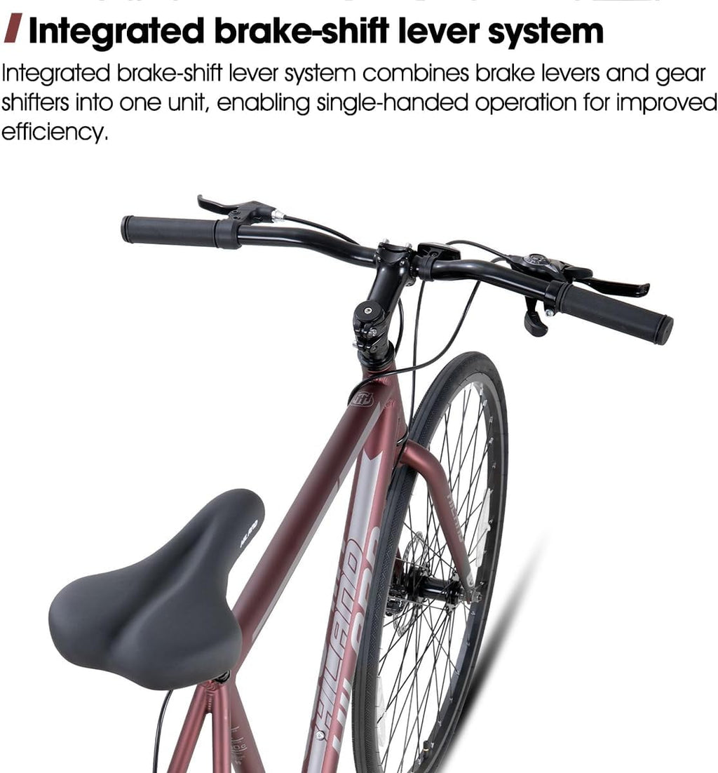 HILAND 700C Road Hybrid Bike, 7 speeds Bikes Urban City Commuter Bicycle with Disc Brake for Men Women Adult Comfortable Bicycle