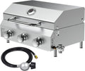 Llamaviva 3 Burner Gas Propane Grill with Dual Fuel Adapter,22500 BTU Stainless Steel Tabletop Portable Grill for Outdoor Barbecue Camping Cooking RV