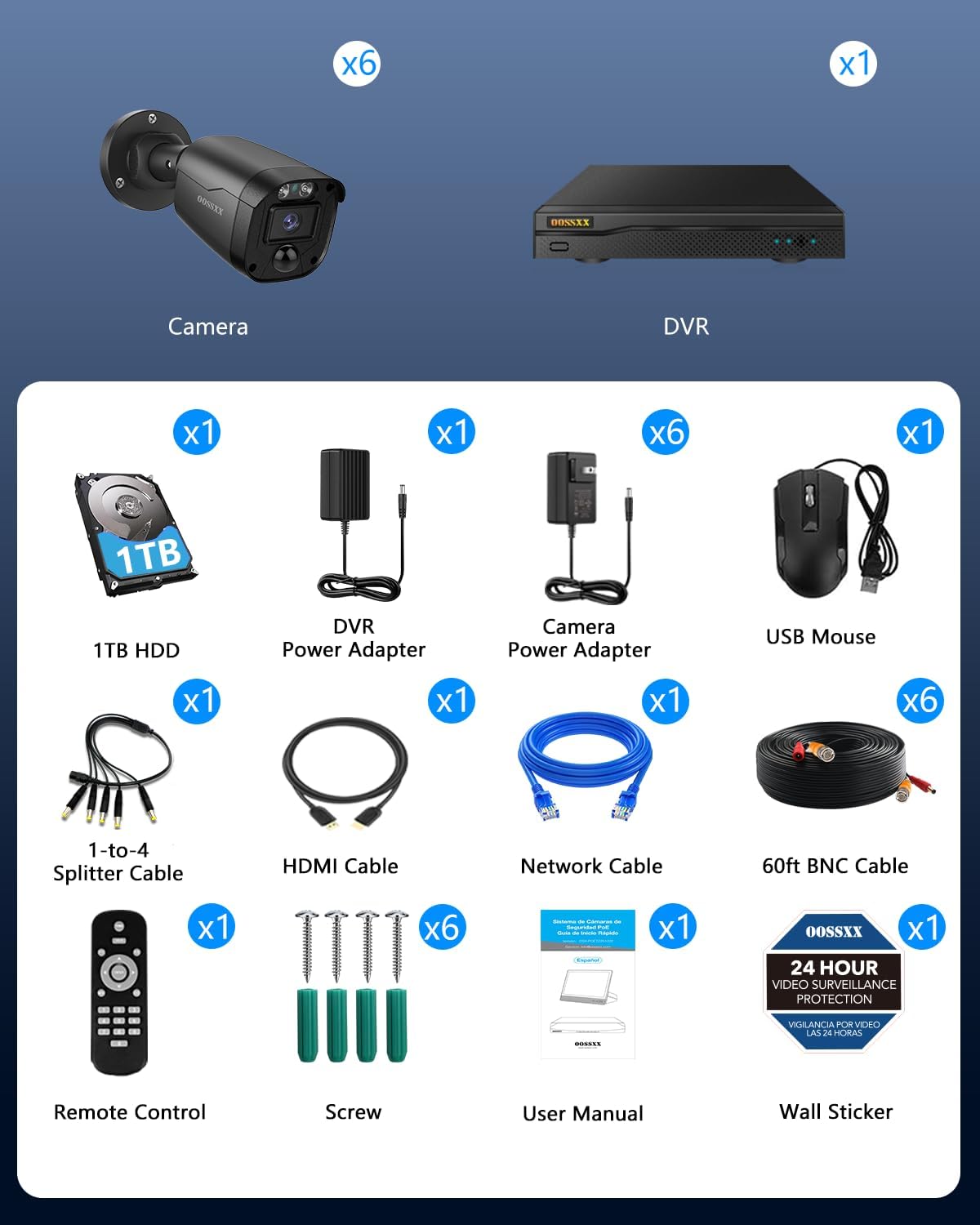 3K 5MP Wired CCTV Security Camera System with 122° Ultra Wide Angle, 6CH HD DVR Kit, 6X IP66 Indoor Outdoor Cameras, 65ft IR Night Vision, Free App, No Subscription Fee, Remote Access