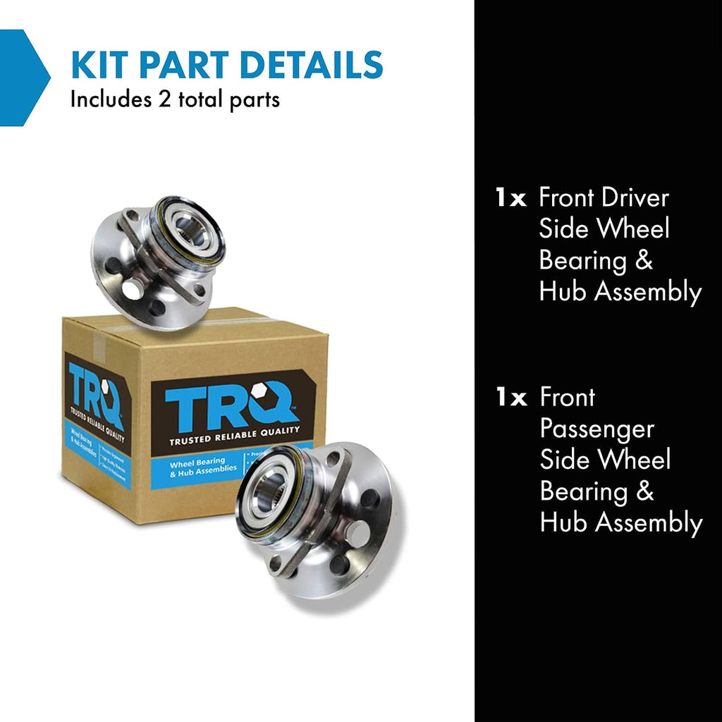 TRQ Front Left and Right Wheel Bearing and Hub Assembly Set 2 Piece Compatible with 88-91 Chevrolet K1500 with Heavy Duty Suspension 92-94 K1500 88-94 K2500 with 6 Lug Wheels 92-94 K1500 Suburban