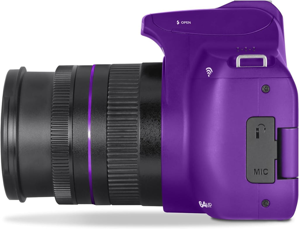 Minolta 64 Mega Pixels Auto Focus Digital Camera with 10x Optical Zoom,4K Ultra HD Video and Macro Shooting, Bundle with 32 GB Memory Card + Vlogging Tripod + Cleaning kit + More Accessories - Purple