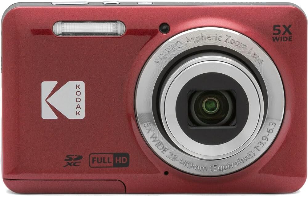 KODAK PIXPRO FZ55 Digital Camera Bundle, Includes: SanDisk 64GB SDXC Memory Card, SD Card Reader Compatible with Computers and Smartphones and Memory Card Wallet (4 Items) (Red)
