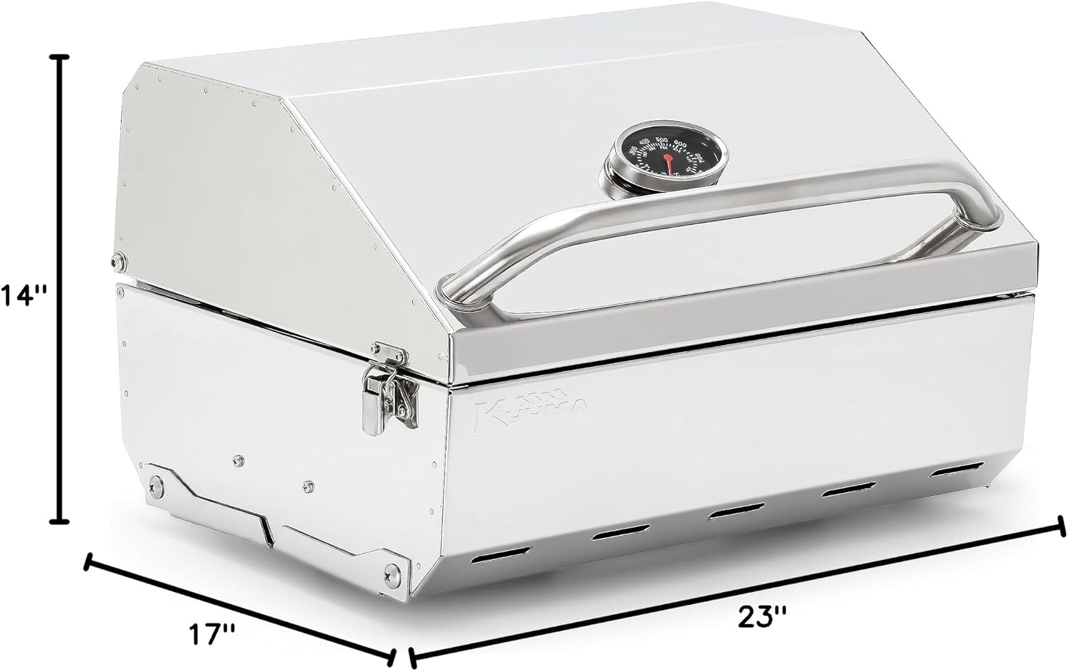 Camco Kuuma Stow N'Go 216 Elite Propane Grill | Features Built-In Thermometer & Push-Button Igniter | Includes Fold Away Legs & Removable Warming Rack | Use as Camping Stove and More (58155)