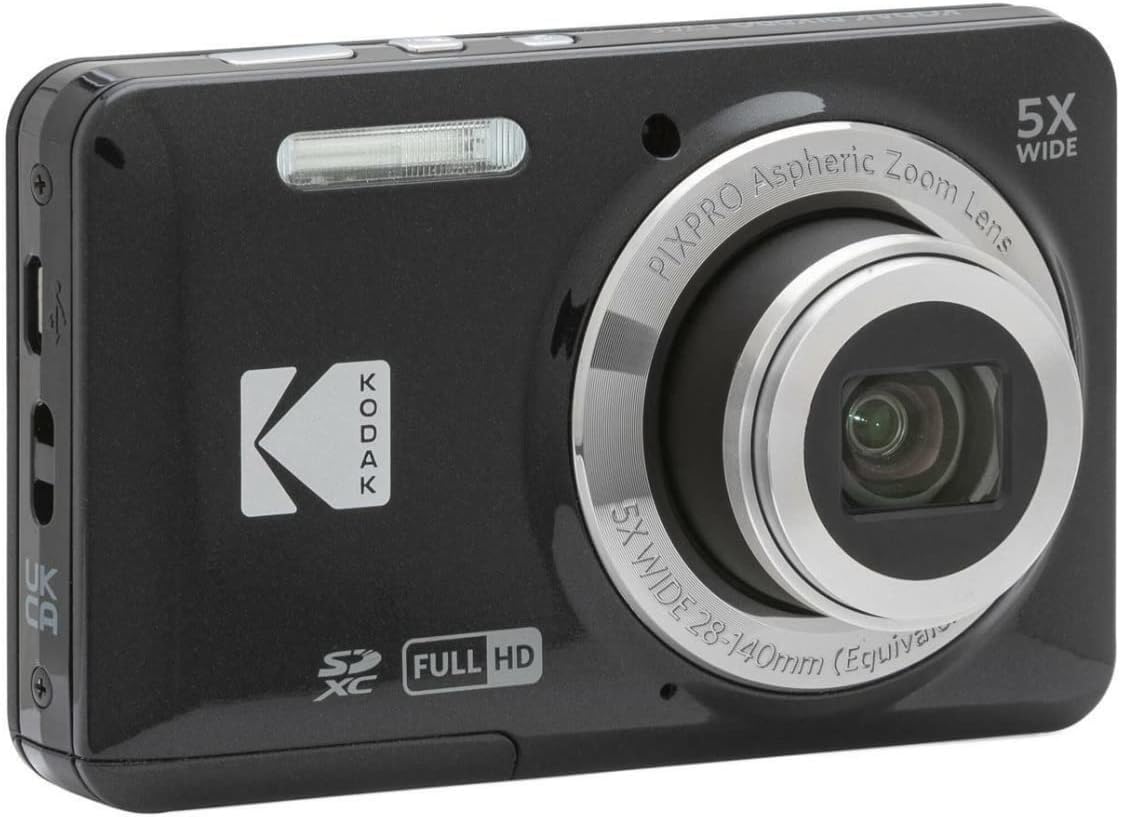 Kodak PIXPRO Friendly Zoom FZ55 Digital Camera (Black) Bundle with 32GB SD Card, Camera Case, and Battery Travel Charger (4 Items)