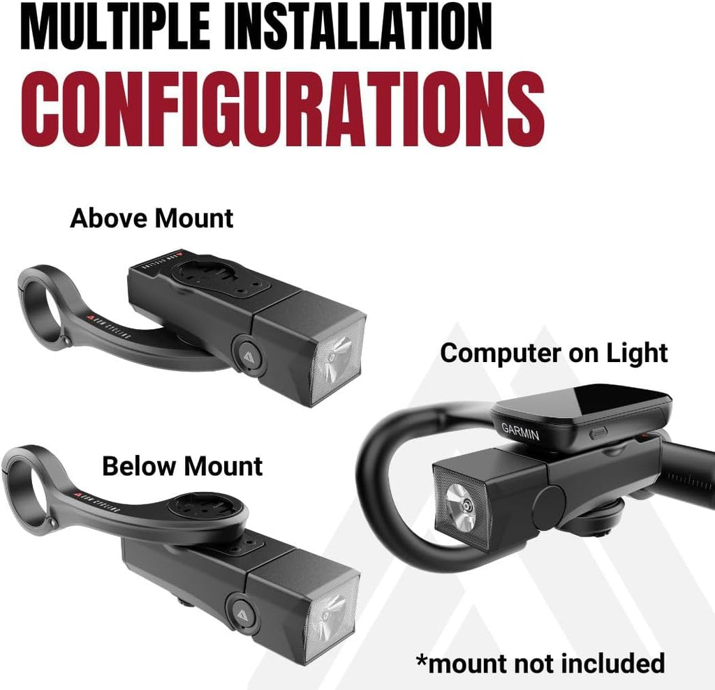 Quick Release 1000 Lumen Bike Front Light by KOM Cycling - Designed for Wahoo and Garmin Mounts with Quarter Turn - 6 Modes, Top or Bottom Mounting, 30 Degree Hinge