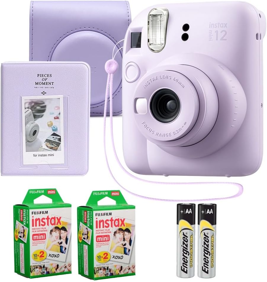 Fujifilm Instax Mini 12 Instant Camera Lilac Purple Bundle – Includes 40-Sheets Instax Mini Film, Protective Case, and Mini Photo Album