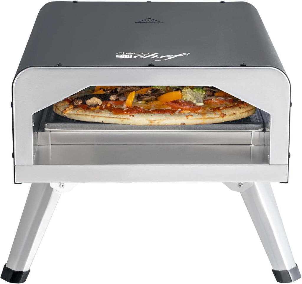 Deco Chef Electric Pizza Oven, 12-Inch Ceramic Stone and Grill, 1800W, Bakes up to 750 Degrees for Countertop Artisan Style Pizza, 13' Double Wall Stainless Steel, Indoor & Portable Outdoor Pizza Oven