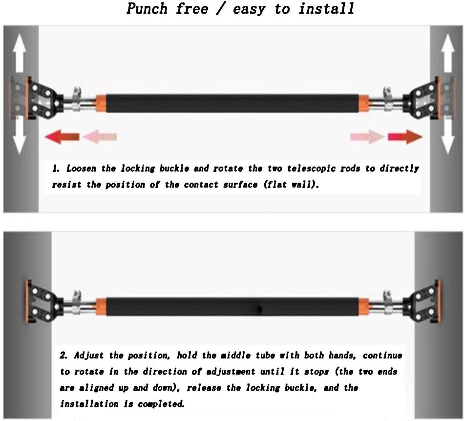 Portable Chin Pull Rod, Free Perforated Wall Horizontal Bar in Door Corridor, Home Fitness Equipment for Adults and Children, 72-175CM, Load 350KG ()