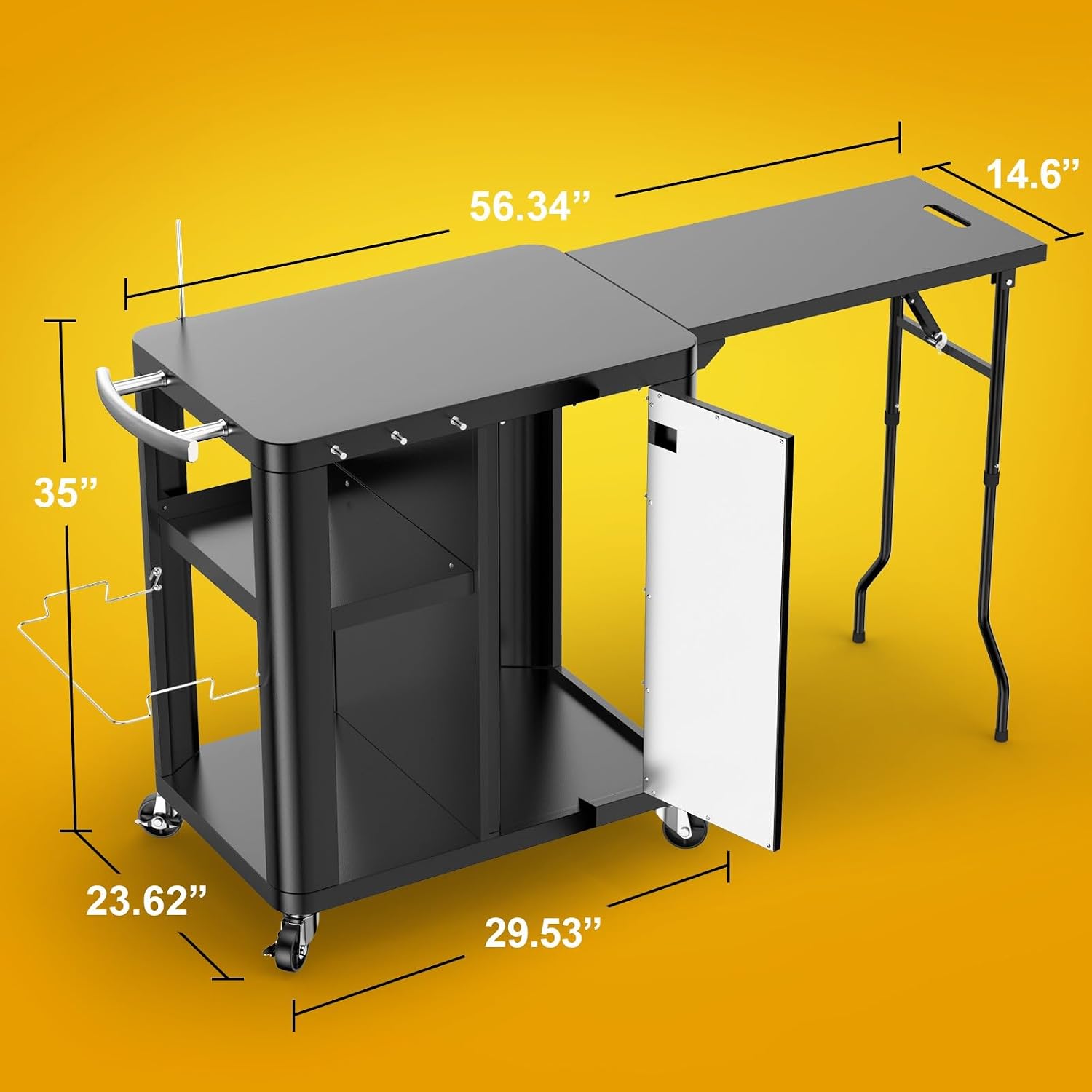 Outdoor Grill Table Cart 57'x24'x35', Outdoor Kitchen Island with Storage & Large Tabletop for Blackstone Griddle, Ooni Pizza Oven, Ninja Woodfire Grill, BBQ Station, Dining Cart, Rolling BBQ Table