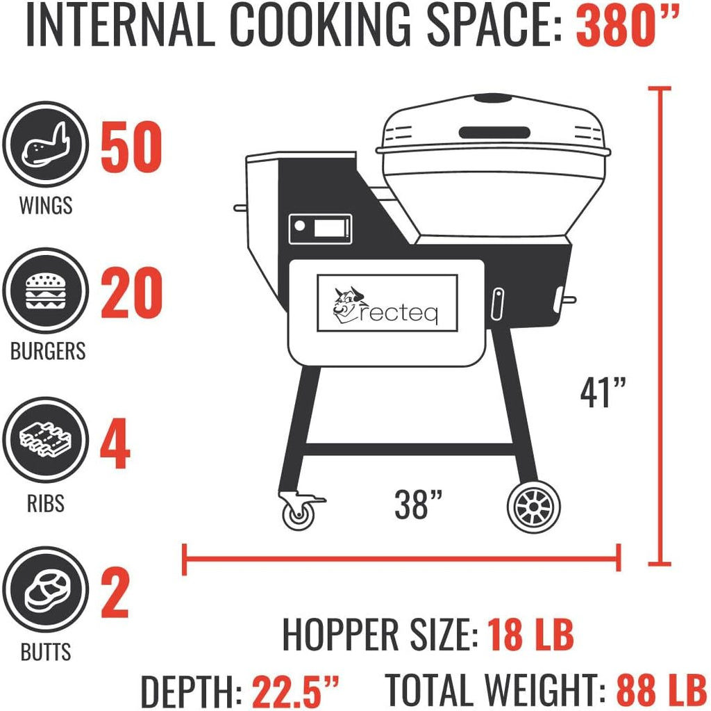 recteq Pellet Grill RT-B380X Bullseye Deluxe, WiFi Enabled Electric Pellet Smoker Grill, BBQ Outdoor, Smoke, Sear, and More