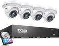 ZOSI 8CH PoE Home Security Camera System Outdoor Indoor,H.265+ 4K 8MP 8-Channel NVR System with 2TB HDD,4pcs 5MP PoE IP Surveillance Dome Cameras with 100ft Night Vision,Motion Alert,Remote Access