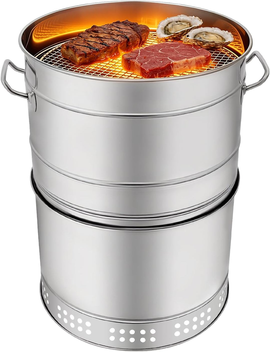 Large Portable Charcoal Grills, Stainless Charcoal BBQ Grill Barrel, 360° Automatic Smokeless Outdoor Barbecue Grill for Travel, Outdoor Cooking and BBQ, Camping Grill Picnic Patio Backyard