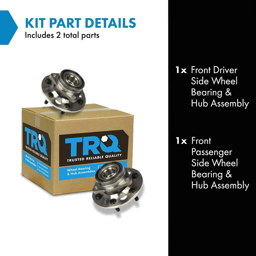 TRQ 2 Piece Front Wheel Bearing & Hub Assembly Set Compatible with 1988-1991 Chevrolet K1500 GMC