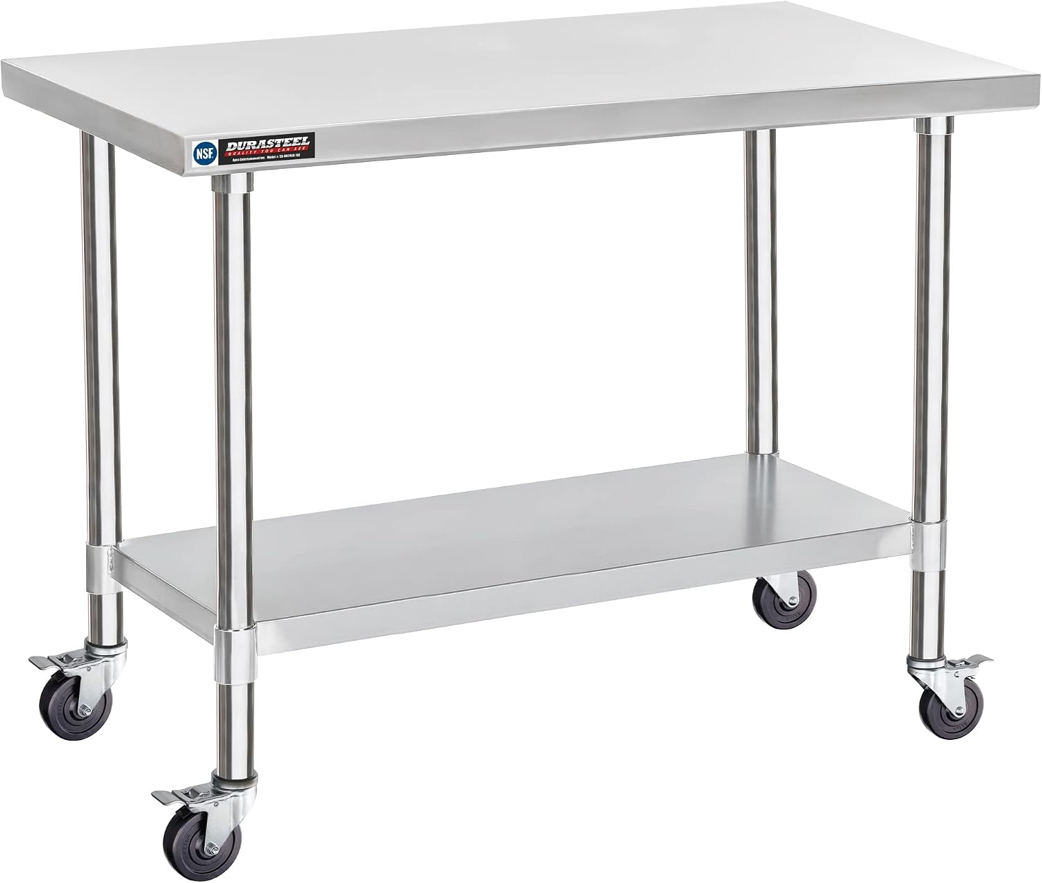 DuraSteel 24x48 NSF Stainless Steel Cart - Heavy Duty Food Prep Table with Undershelf - Rolling Kitchen Island on Wheels for Commercial Restaurant Kitchen, Garage, Outdoor Cooking, BBQ Grill, Counter