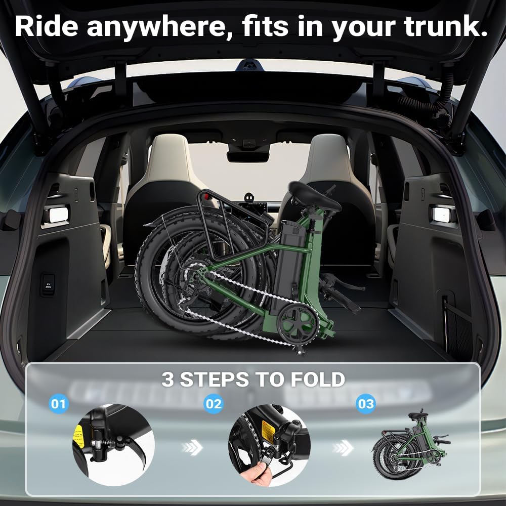 1300W Folding Electric Bike for Adults, 75 Miles PAS Range, 52V 13Ah Removable Lithium Battery, Front Suspension Electric Bicycle, 20MPH 7-Speed Commuter Ebike, Max 330LBS, UL2849 Certified