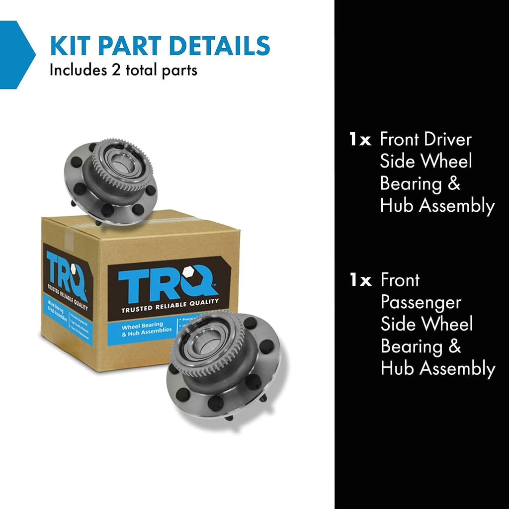 TRQ Front Left and Right Wheel Bearing and Hub Assembly Set 2 Piece Compatible with 2000-2002 Dodge Ram 2500 Rear Wheel Drive 2000-2002 Ram 3500 Rear Wheel Drive with Independent Front Suspension