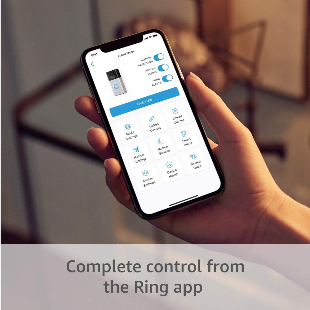 Ring Video Doorbell (Satin Nickel) with Spotlight Cam Pro, Battery White