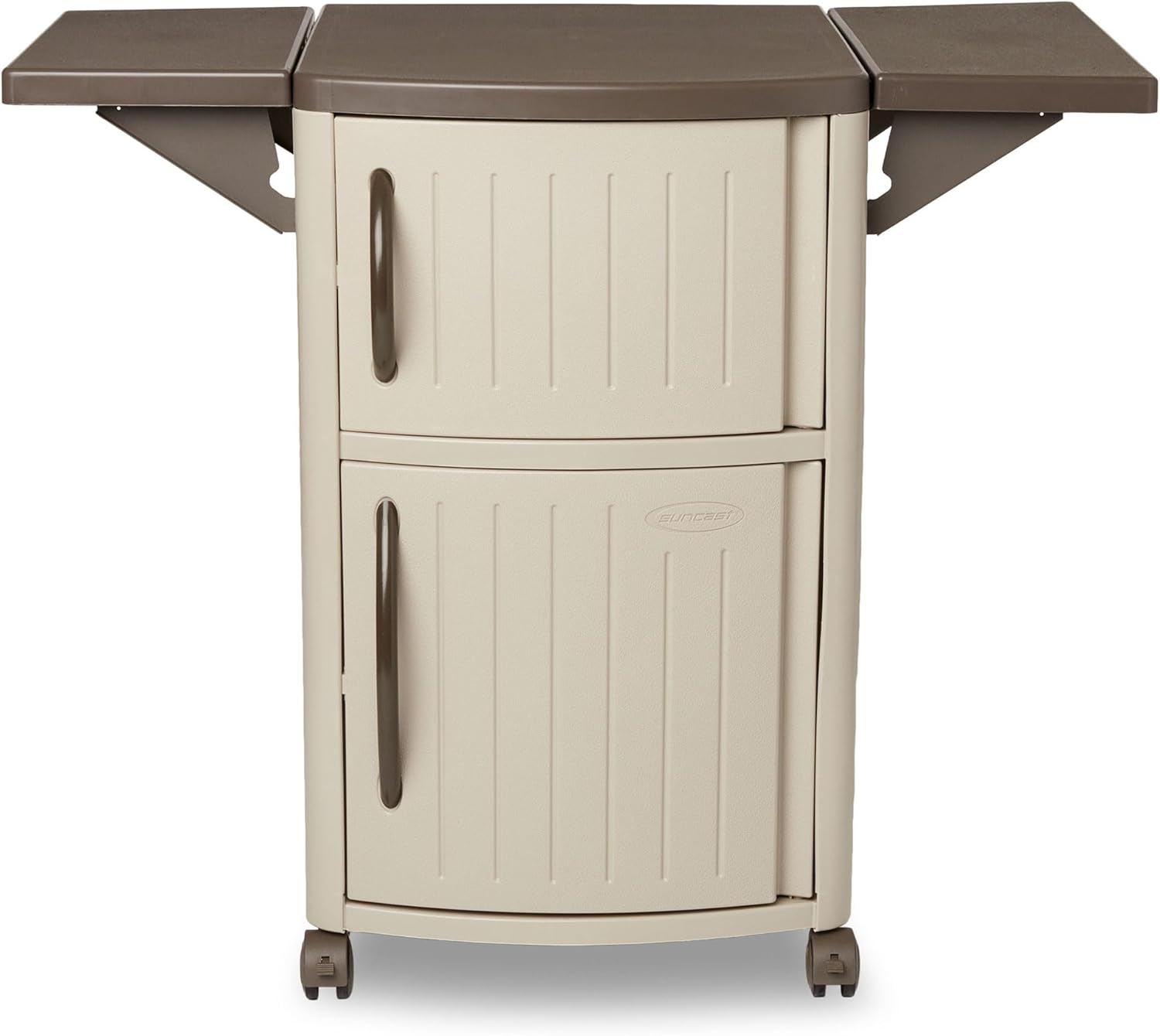 Suncast Outdoor Grilling Prep Station Table with Storage, Taupe/Brown