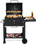 45.6' Portable Charcoal Grill,Metal Outdoor Barbecue Smoker,Heavy Duty Outdoor BBQ Grill,Vertical Camping Barbecue Grill,with Foldable Side Table & Wheels,for Garden Patio Beach Backyard (Black)