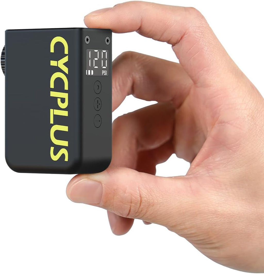 CYCPLUS AS2 Ultra Tiny Bicycle Pump with Gauge, Max 120 PSI Electric Mini Pump, Auto Stop, with Presta and Schrader Valve for E-Bike, MTB, and Road Bike Magnesium Alloy Casing (90g)
