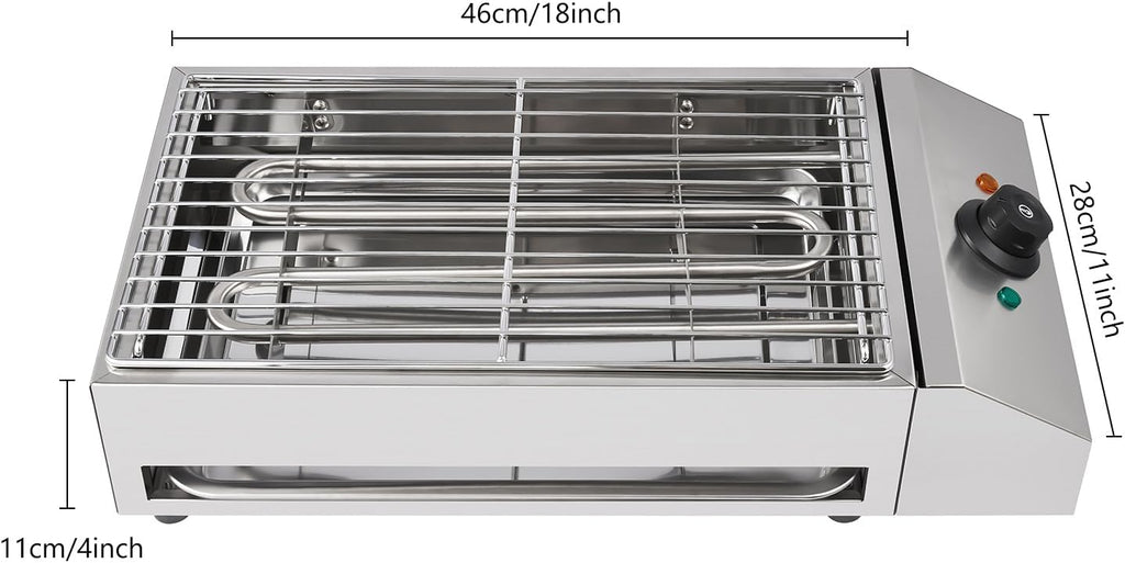 Indoor Barbecue Grill Smokeless Electric Indoor Grill, 110V 1800W Electric Commercial Yakitori Griddle, Portable Stainless Steel BBQ Grill w/Removable Grill Net, Temp Range 122~572°F