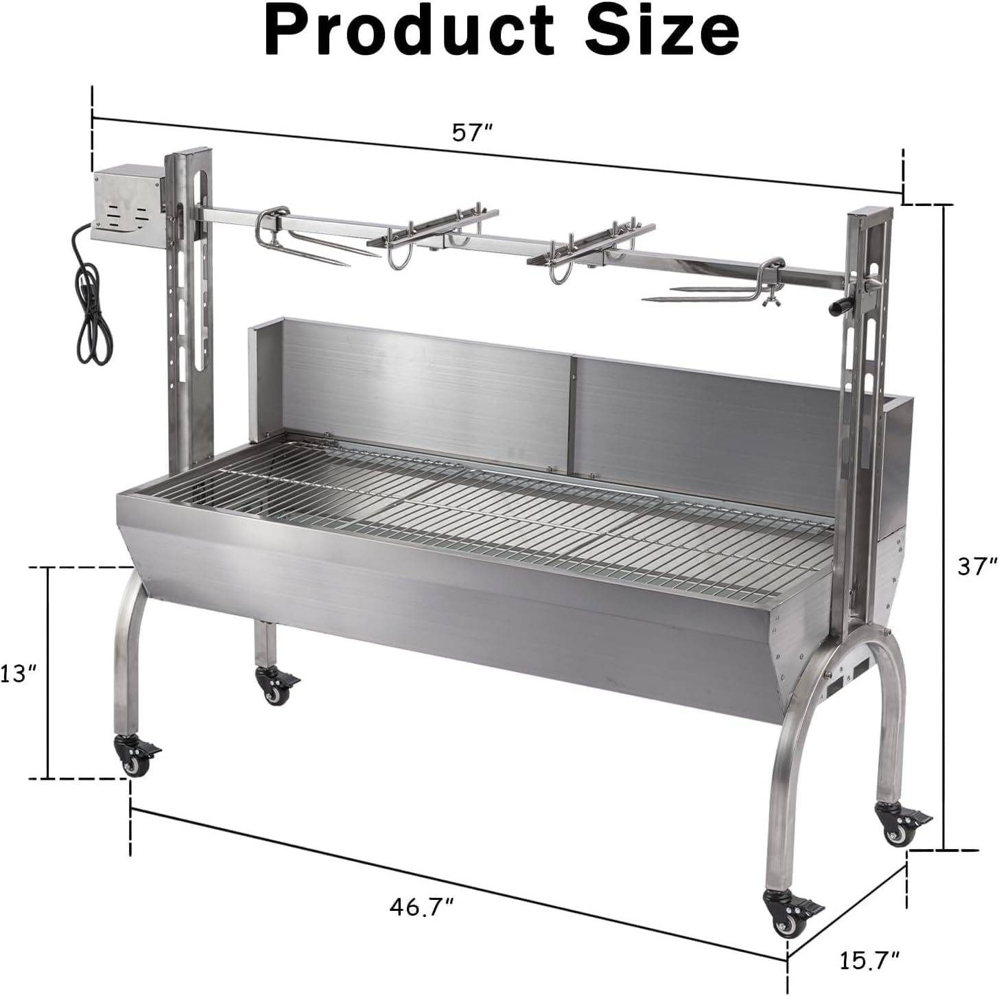 Rotisserie Grill With Wind Screen, Stainless Steel Charcoal Spit, Electric Pig Rotisserie Machine, 176LBS/80KG BBQ Grill for Pig Roasting, Camping & Backyard Use