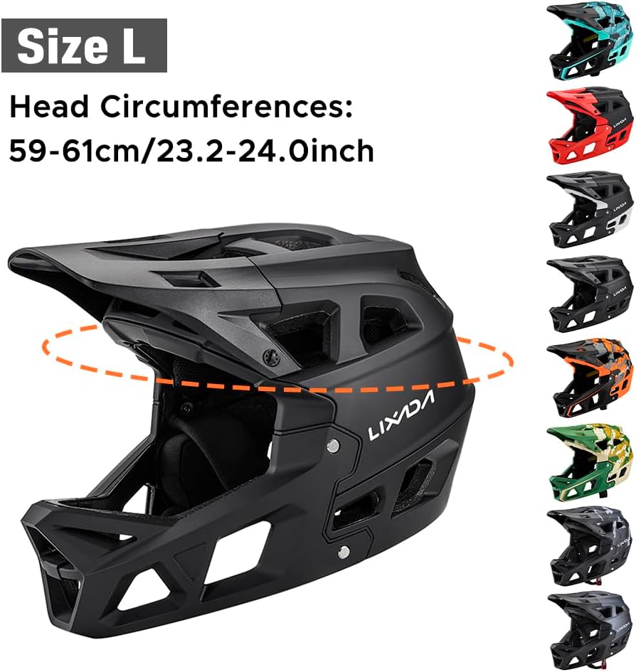 Lixada Adult Bike Helmet, Full Face Mountain Bike Helmet Lightweight Bicycle Helmet with Pads & Visor, Comfort Cycling Helmet Racing Downhill MTB Helmet for Men Women