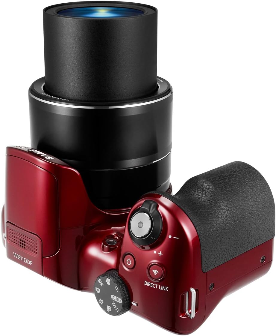 Samsung WB1100F 16.2MP CCD Smart WiFi & NFC Digital Camera with 35x Optical Zoom, 3.0' LCD and 720p HD Video (Red)