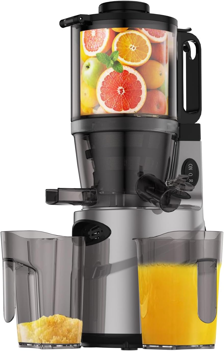 Cold Press Juicer - Slow Juicer Machines with 5.5' Feeding Chute, Masticating Juicer Fit Whole Fruits and Vegetables, Auto-cutting Auger, Easy to Clean (silver)