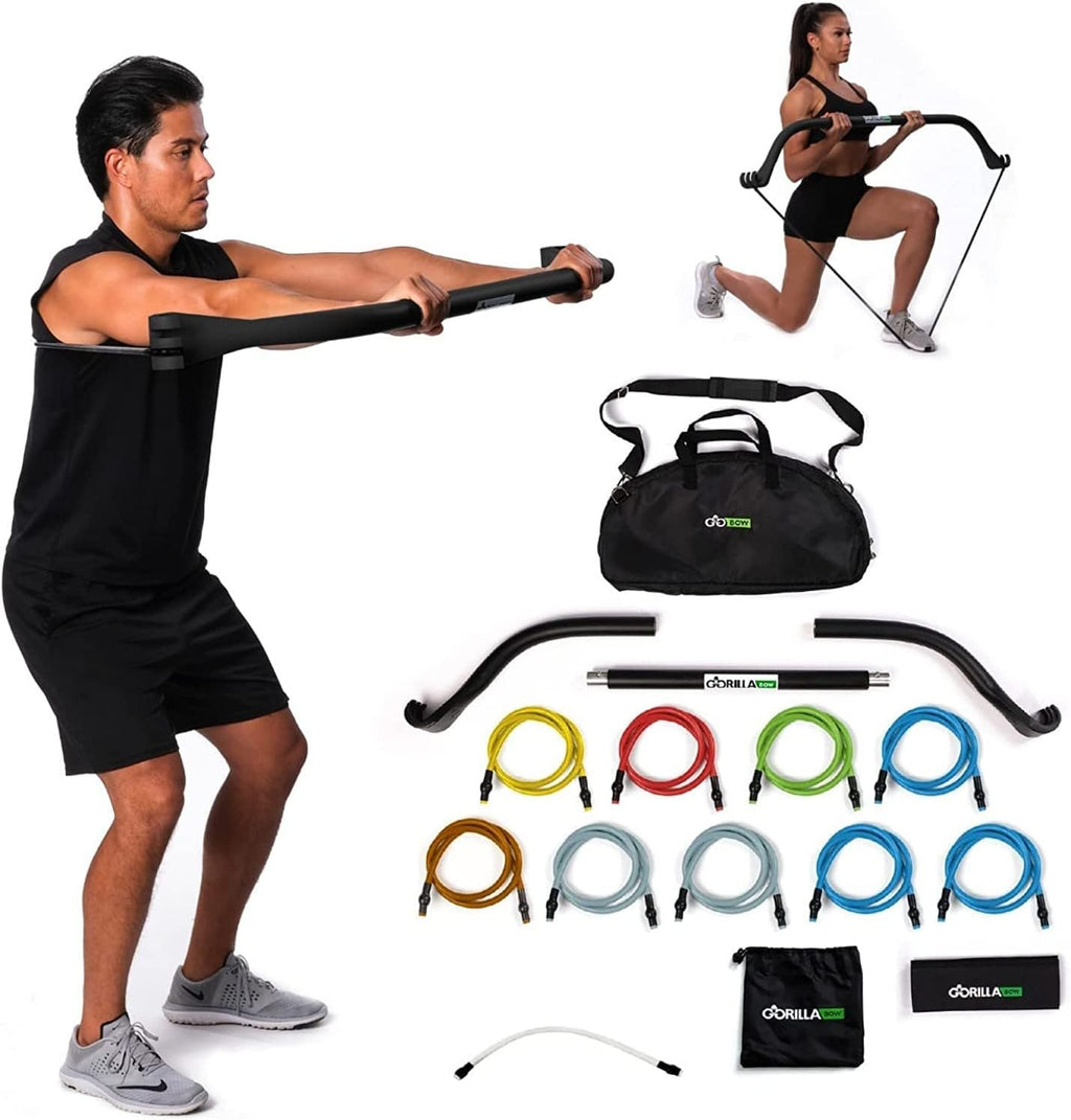 Gorilla Bow Travel All-in-ONE Strength Training Equipment, Portable Home Gym System, 100 Plus Quality Workouts for Travel, Home Gym & Outdoor Includes Workout Guide and Videos