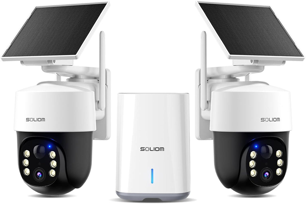 SOLIOM Security Cameras Wireless Outdoor,4K Ultra HD for Day and Night, No Subscription,Built in Radar,Solar Powered Cameras for Home Security, 360° Pan Tilt Auto Tracking,5G & 2.4G WiFi, 2-Cam Kit