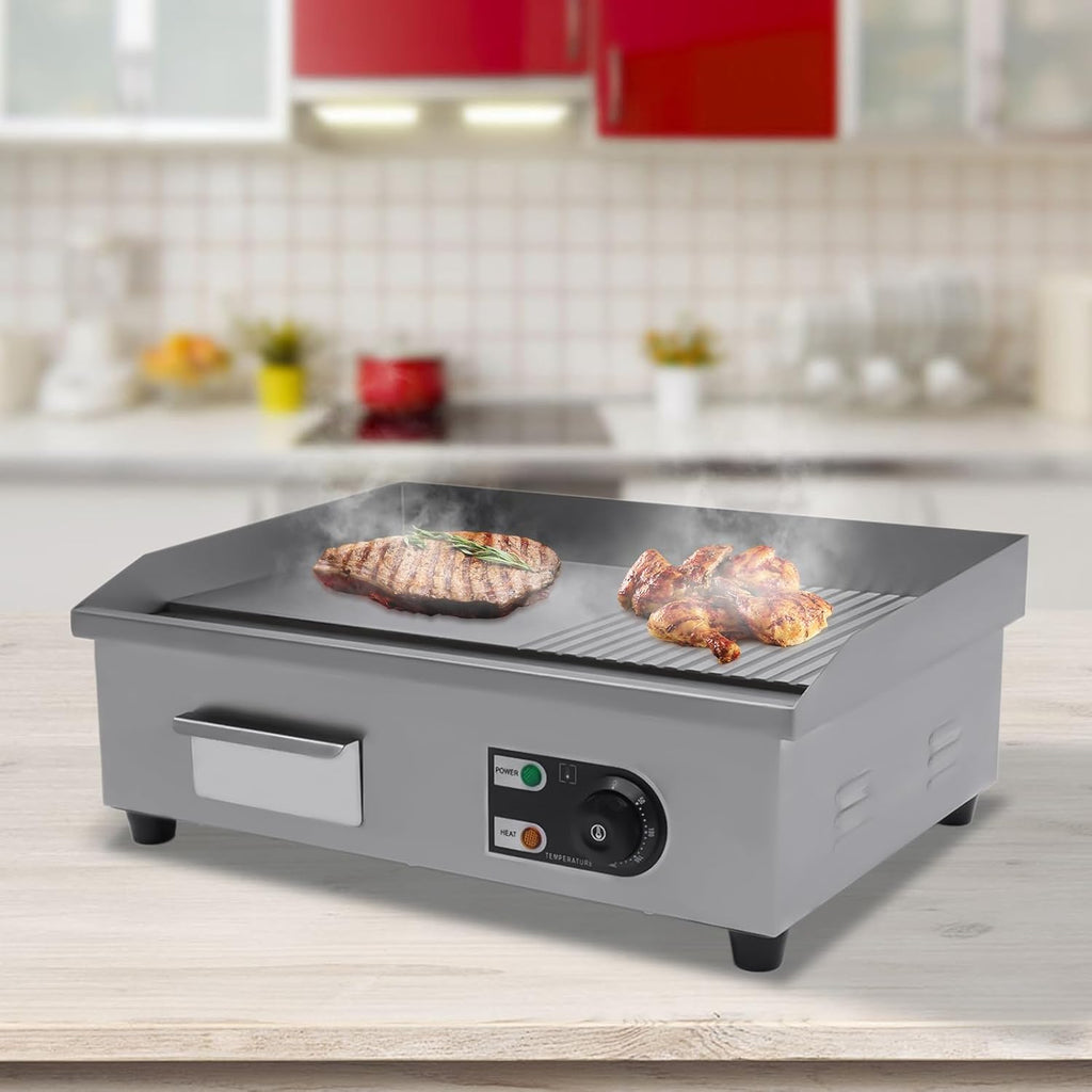 22'Commercial Electric Griddle Electric Countertop Griddle 1600W Restaurant Grill BBQ Flat Top 410 Stainless Steel Long Griddle Electric Nonstick Adjustable Thermostatic Control for Kitchen 110V