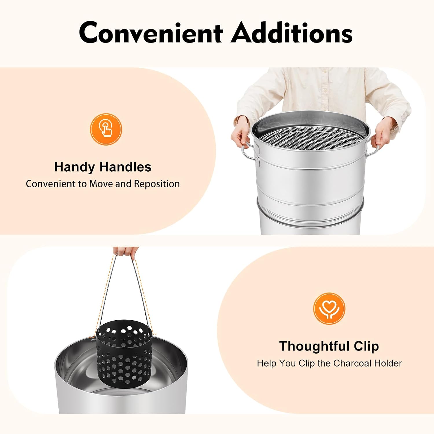 Large Portable Charcoal Grills, Stainless Charcoal BBQ Grill Barrel, 360° Automatic Smokeless Outdoor Barbecue Grill for Travel, Outdoor Cooking and BBQ, Camping Grill Picnic Patio Backyard