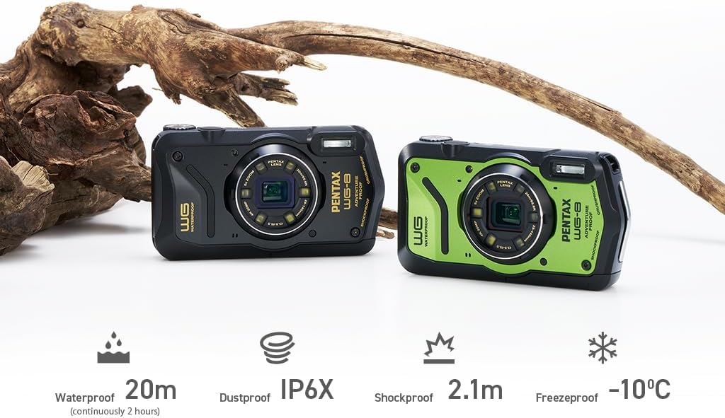PENTAX WG-8 Black All-Weather Adventure Camera, Featuring Outstanding Waterproof, dustproof, Shock-Resistant Performance, Multi-Application Ring Light for Macro Photography and Webcam Function