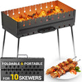 Charcoal Grill for 10 Skewers - Portable Barbecue Kabob Camp Grills - Foldable Metal Mangal - Kebab Shish BBQ for EDC Picnic Outdoor Cooking Camping Hiking (Skewers Not Included)