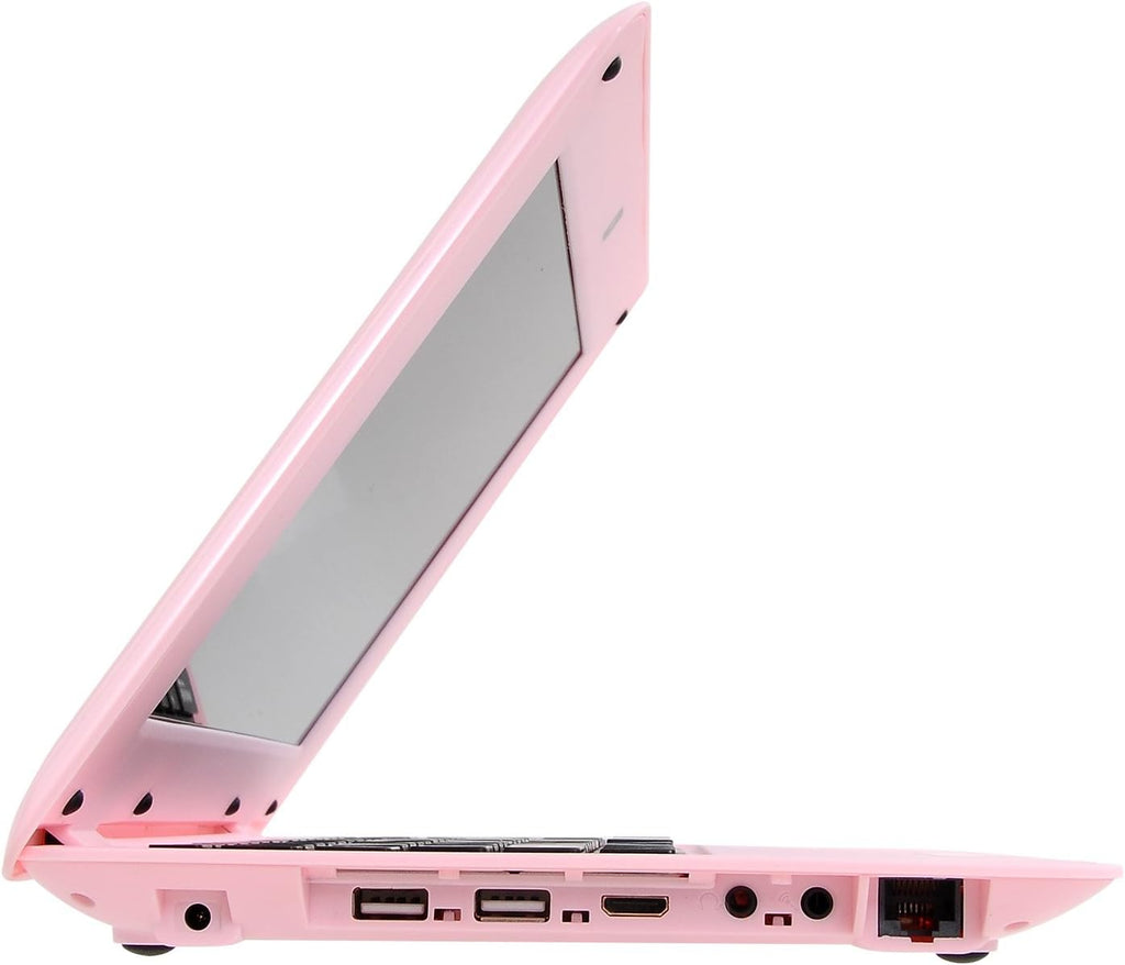 2025 Version 10.1 Inch Portable 8GB Computer Laptop PC Quad Core Android 6.0 Mini Netbook Slim and Lightweight Notebook YouTube Player Flash (Pink)