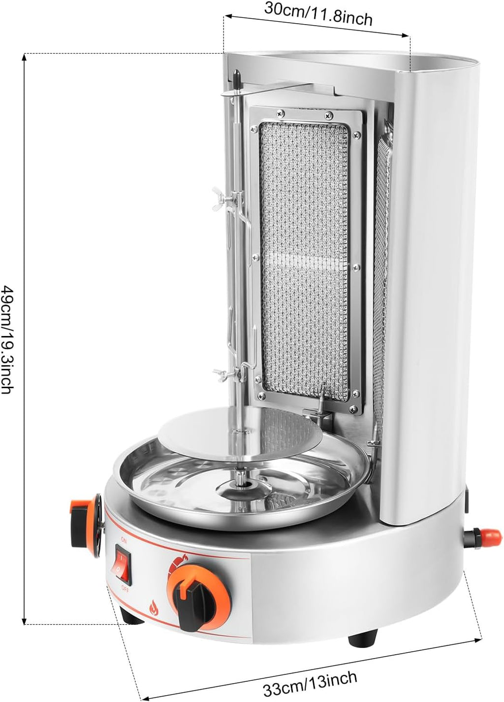 Gas Shawarma Machine Countertop Rotating Doner Kebab Oven Broiler Gyro Maker 360° Rotating Vertical Broiler With 2 Burners, 3000w Efficient Heating For Home/Outdoor Bbq, Kebab/Doner/Grill