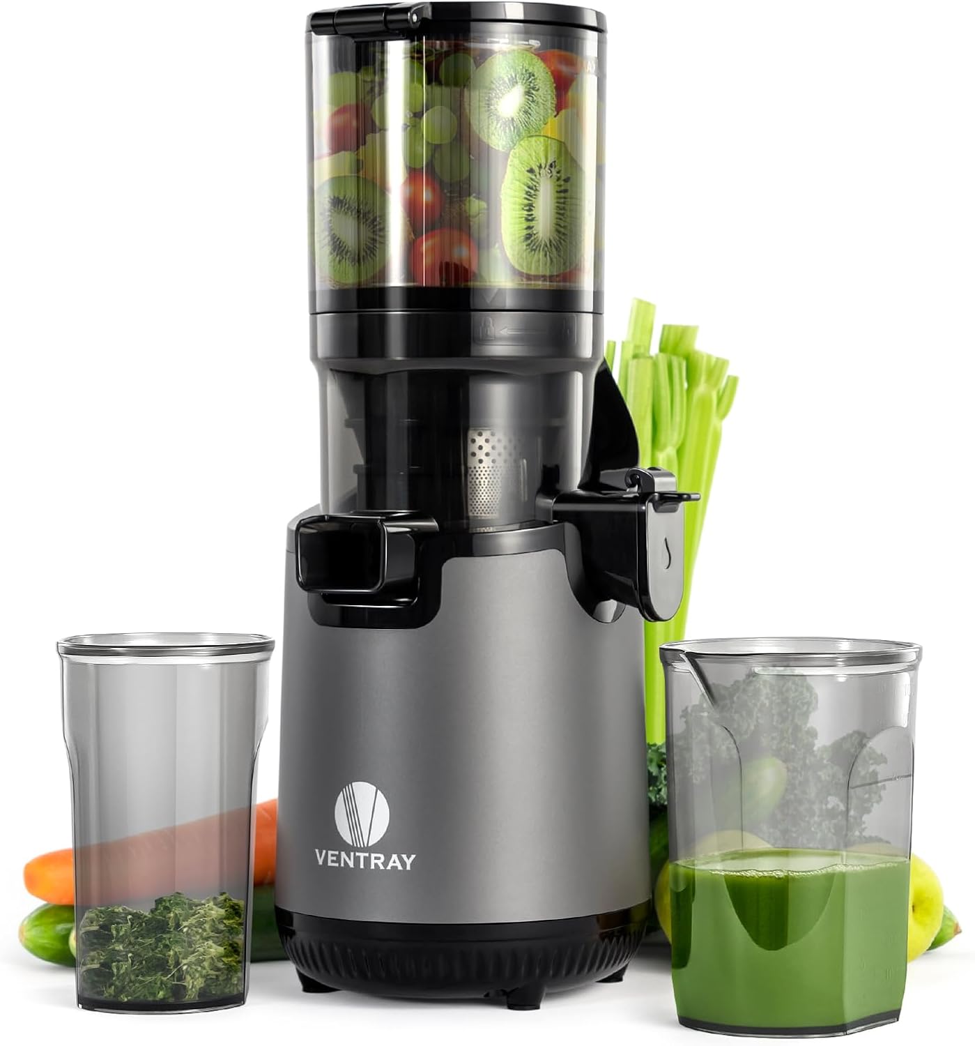 Ventray Cold Press Juicer, Juicer Machine with 5.12'' Extra Large Feed Chute, Slow Masticating Juicer for Whole Vegetables & Fruits, High Juice Yield, Easy to Clean with Brush