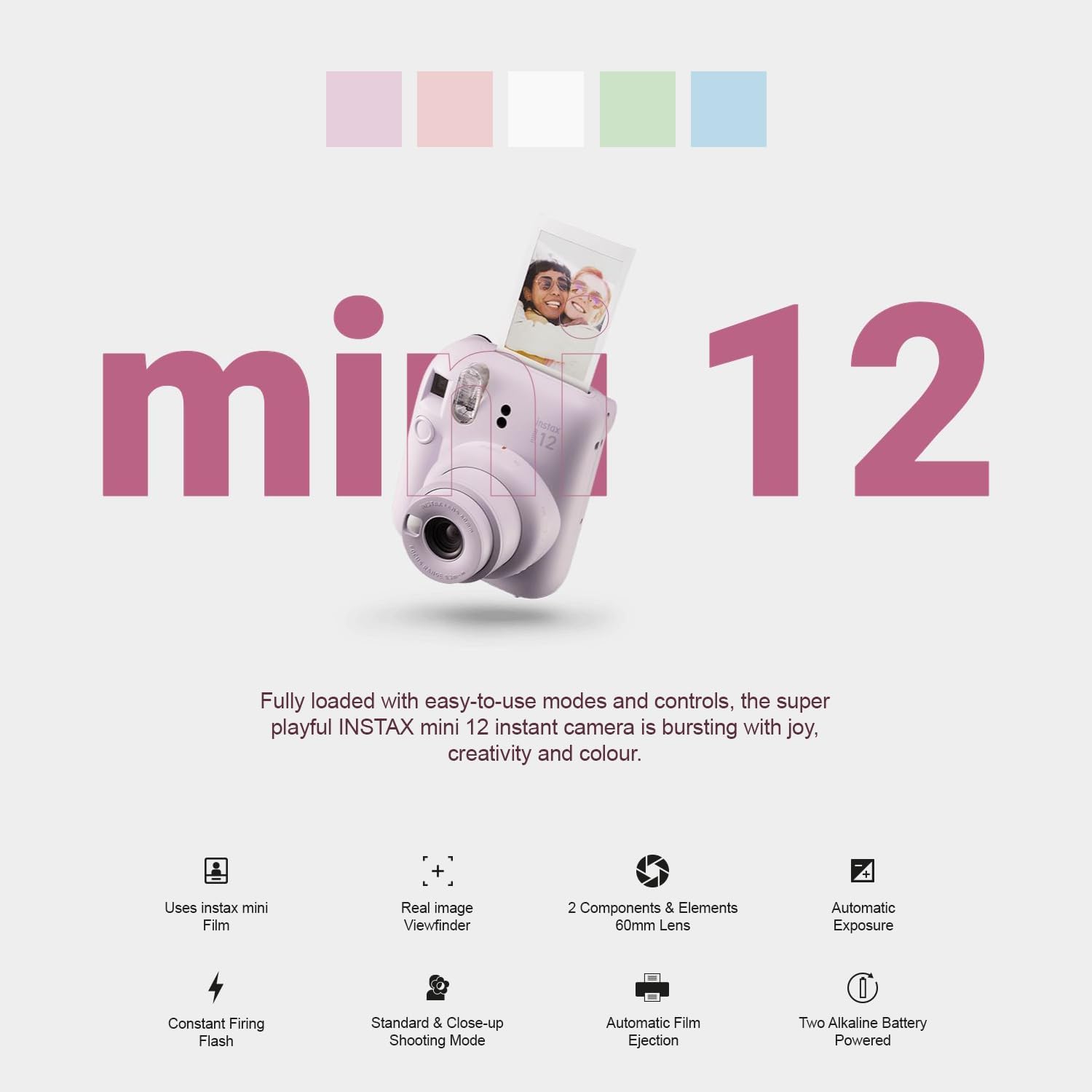 Fujifilm Instax Mini 12 Instant Camera Blossom Pink + Minimate Custom Case + Fuji Instax Film 20 Sheets Twin Pack