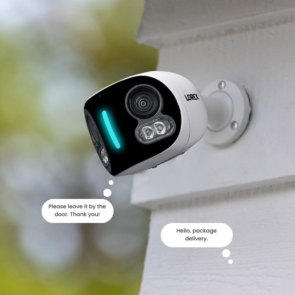 Lorex 4K 8MP IP Wired Dual-Lens Add-On Outdoor Security Camera | Smart Security Lighting | Motion Detection | 180° Panoramic View | Auto Framing | Color Night Vision | 2-Way Talk | Requires Recorder