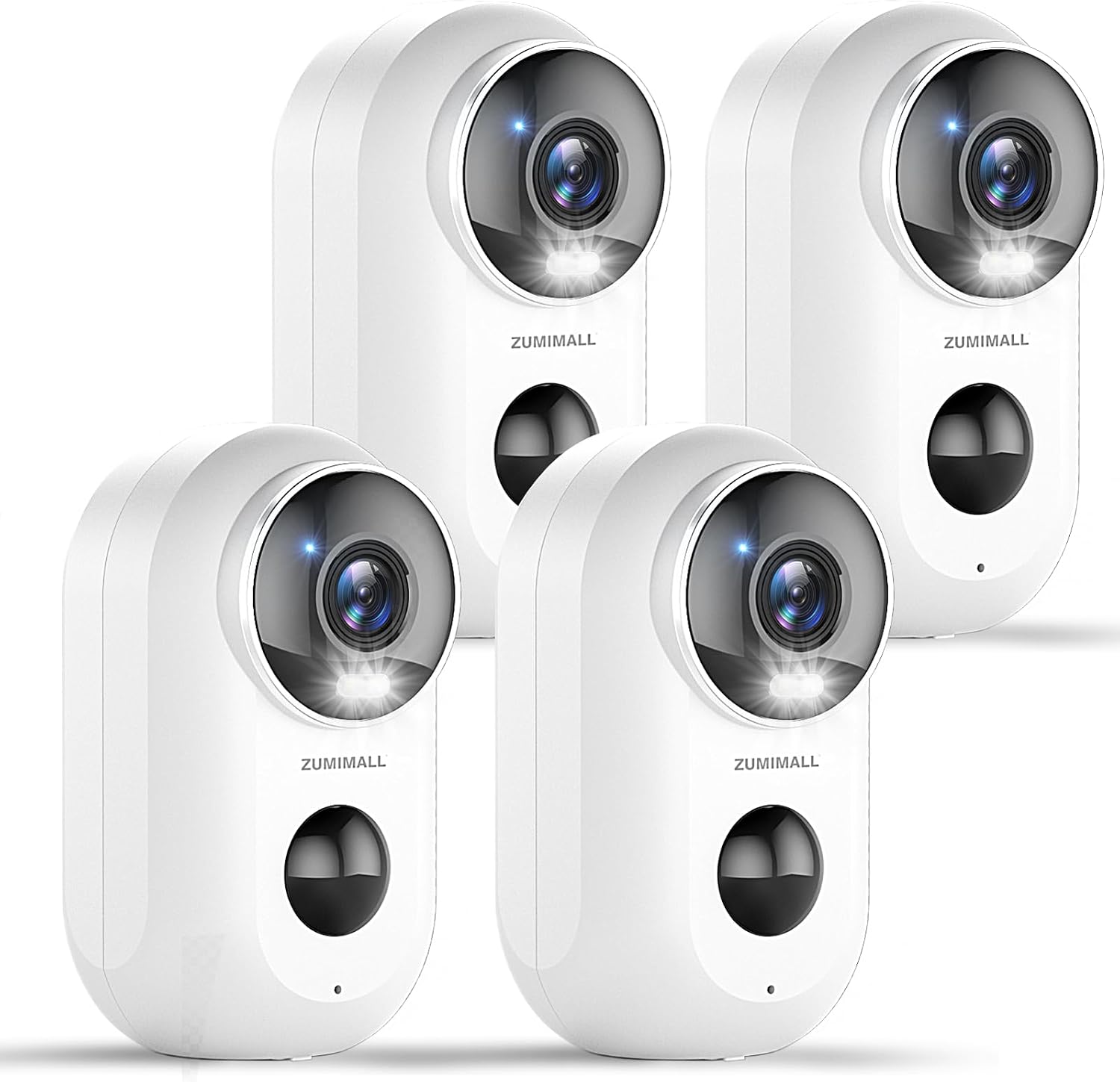 ZUMIMALL Security Cameras Wireless Outdoor, 4 Packs, 2K Cameras for Home Security, Outdoor/Indoor Camera Battery Powered, 2.4G WiFi, Magnetic Mount,3MP Color Night Vision/Siren/PIR/AI/Cloud/Alexa